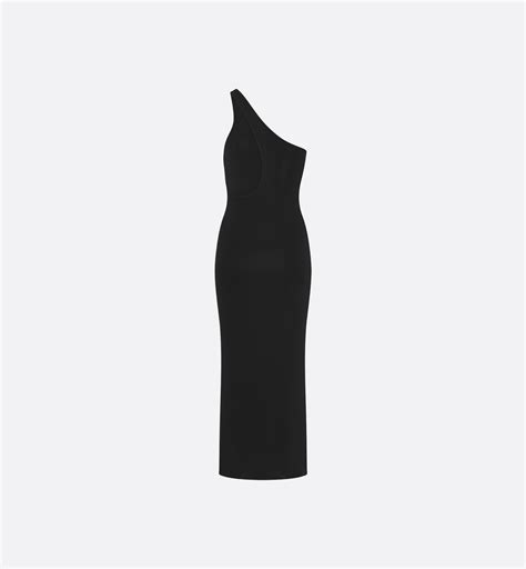 Mid-Length Asymmetric Dress Black Ribbed Silk Knit | DIOR