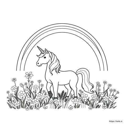 Rainbow And Unicorn Colouring Pages