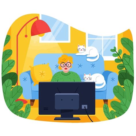 Cozy evening with cats and tv | Premium Vector