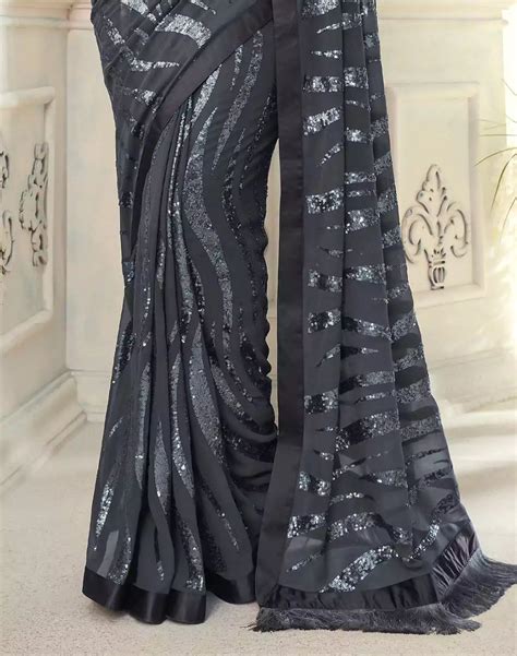 Grey Sequence work Soft Georgette Saree – South India Shopping Mall