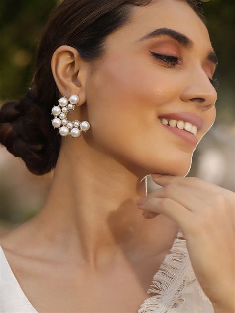 Priyaasi Half Moon Fresh Water Pearl Studded Statement GOld Plated Pus