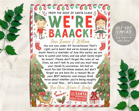 Hello Letter From Elves Editable Template Christmas We're - Etsy | Elf ...