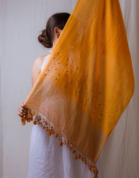 Flower Tassel Stole ~ Orange & Beige – Samoolam Crafts