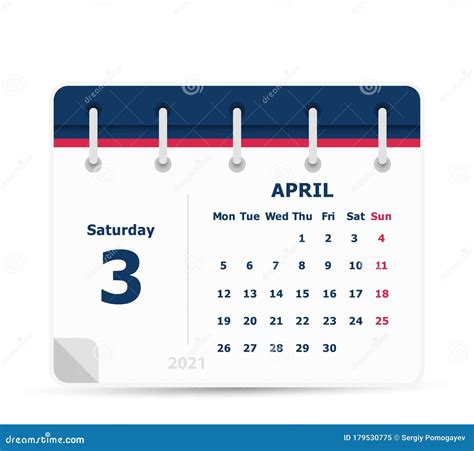 April 3 - Calendar Icon - 2021 Stock Vector - Illustration of planner ...