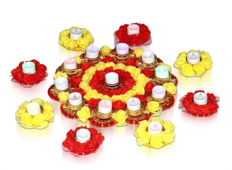 Buy Khakee Flower Rangoli Mat,Tealight Candle Holder, Flower Mat for ...