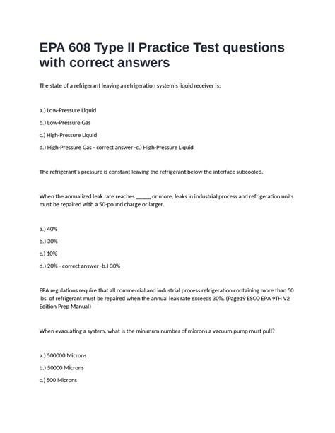 EPA 608 Type II Practice Test questions with correct answers. | Exams ...