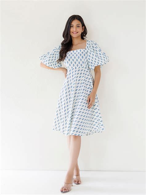White Dendronium Cotton Printed Dress – Ragavi