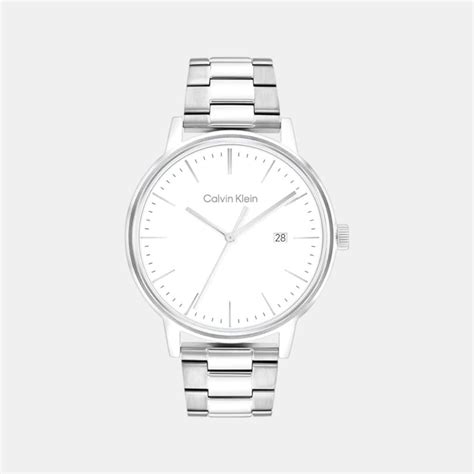 Linked Bracelet For Him Men Quartz White Dial Analog Stainless Steel W ...