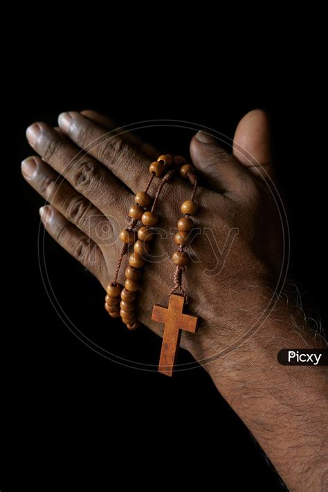 Black Praying Hands With Rosary