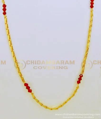 Buy Red Crystal Three Beads with Wheat Chain Design South Indian Gold ...
