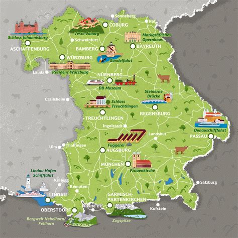 Illustrated Tourist Maps of Bavaria | Deutsche Bahn Regional Travel Campaign - Custom ...