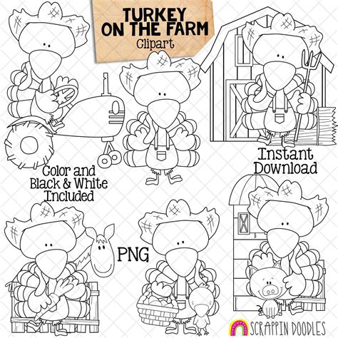 Turkey Clipart Farmer Turkeys Clip Art Cute Turkeys on the Farm ...