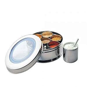Buy Qualways Stainless Steel Spice Box 7 compartments with See-Through ...