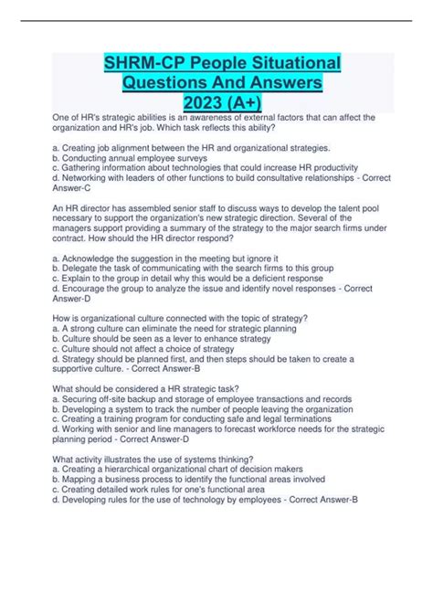 SHRM-CP People Situational Questions And Answers 2023 (A+),SHRM CP Exam ...