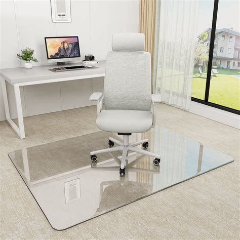 BesWin Glass Office Chair Mat, 36" x 46" Tempered Glass Floor Mat for ...