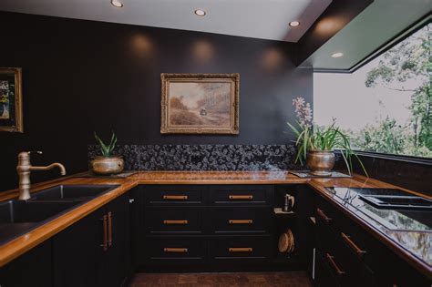 Black Regal Kitchen with Solid Blackwood Timber Bench Top
