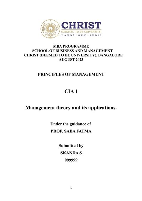 POM CIA MBA Christ - MBA PROGRAMME SCHOOL OF BUSINESS AND MANAGEMENT ...