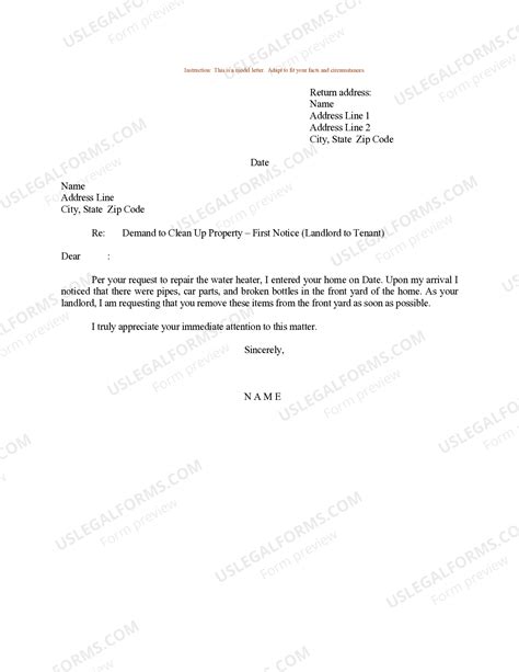 Sample Letter To Tenant To Clean Up Yard Without Notice | US Legal Forms