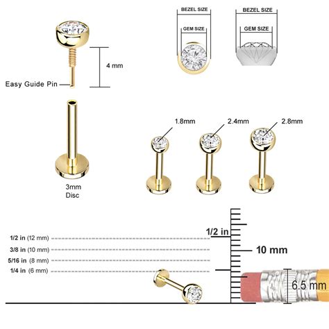 DIAMOND Bezel Threaded Flat Back Stud - Cartilage, Nose, Lip