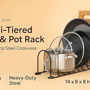 Artsio Craft Store Multi-Tiered Pan & Pot Rack – Countertop Steel ...