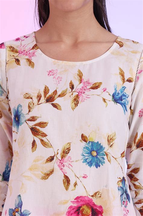 Buy White Floral Printed Straight Pure Cotton Kurta Online for Woman ...