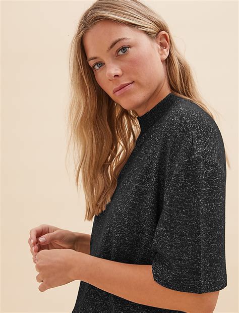 Buy Viscose Mix Plain High Neck Top at Marks & Spencer
