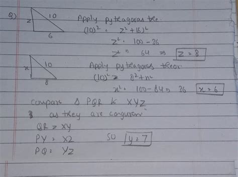 Find the values of x, y and z in the following pairs of right triangles ...