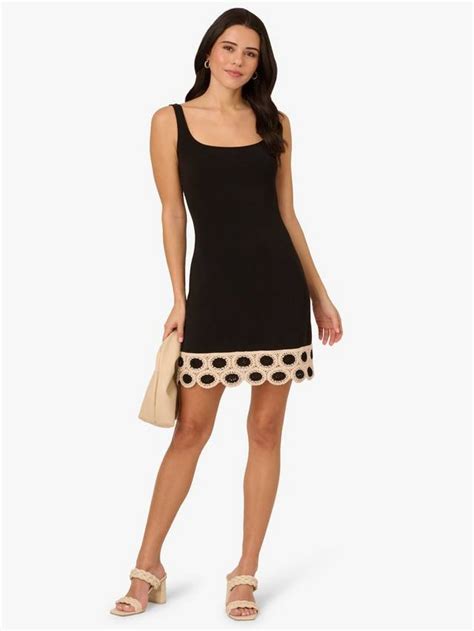 Adrianna by Adrianna Papell Crochet Mini Dress, Black/Ecru