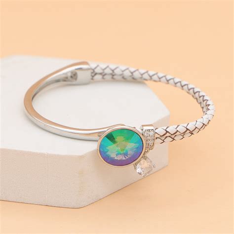 Rhodium Plated Imported White leather Ocean Crystal Bracelet – Kimikii ...