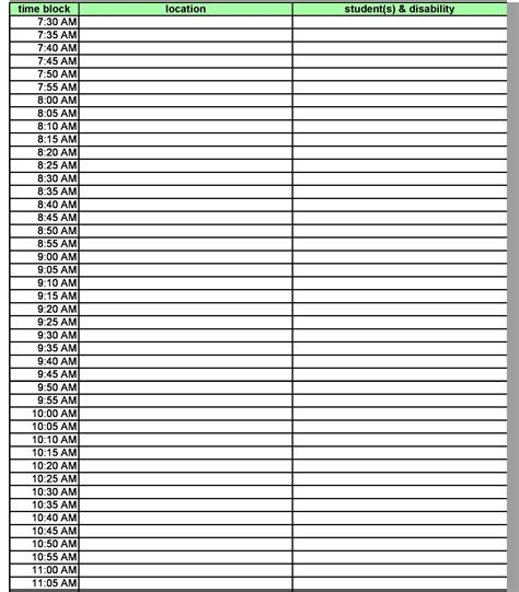 15 Minute Schedule Template Excel