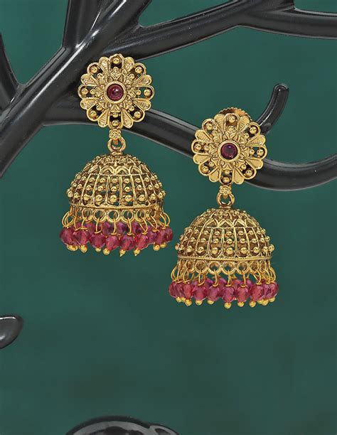 Designer Matt Kempu Floral Design Jhumka Earrings – Violet & Purple ...