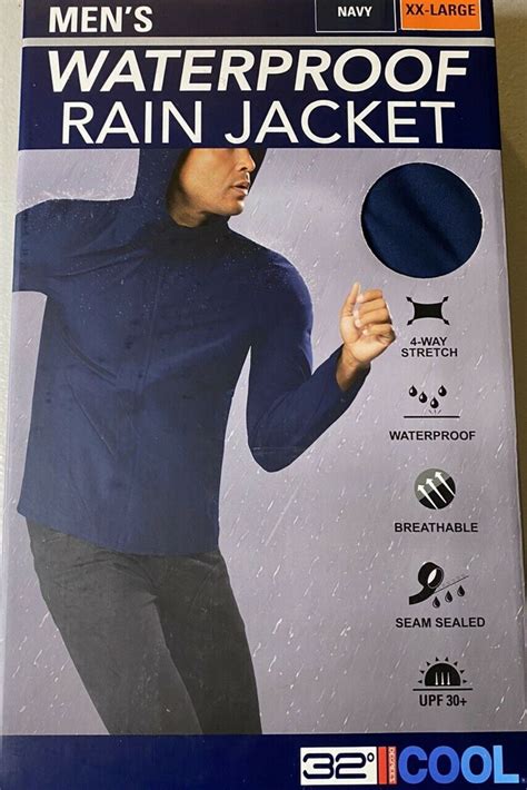 32 Degrees Cool Men's Waterproof Rain Jacket, Navy, Size XXL