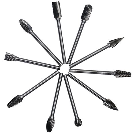 Tungsten carbide rotary files set 10 pcs 1/8" shank helix single cut ...