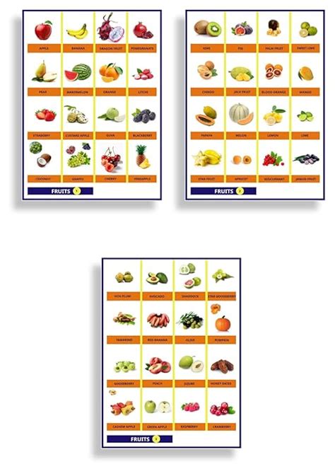 Educational Charts A4 Cut and Paste Fruits and Vegetables, Set of 6 ...