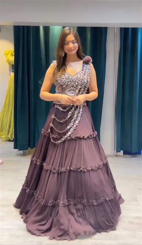 Loom Luxuries Light Purple Ready To Wear Chinon Silk Lehenga Choli With ...