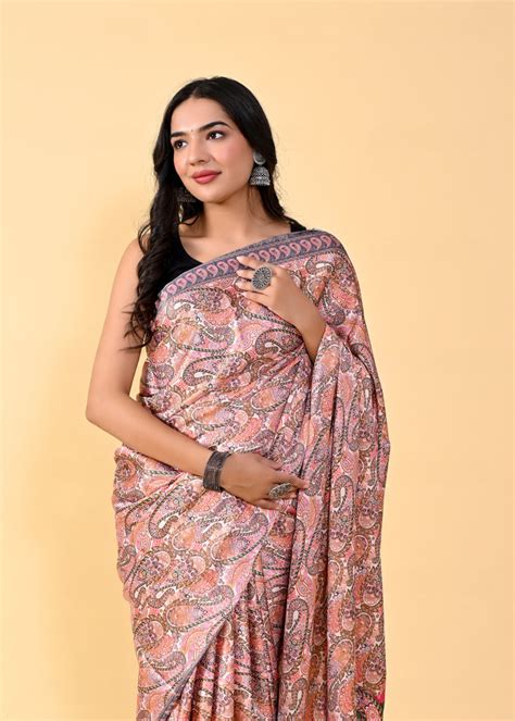 Multicolor Kalamkari Digital Printed Heavy Satin Silk Saree