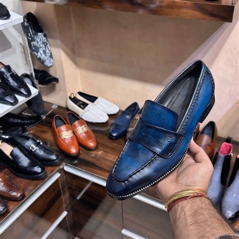 Blue Patina Quarter Brogue Strap Moccasins – Warewood Shoemakers