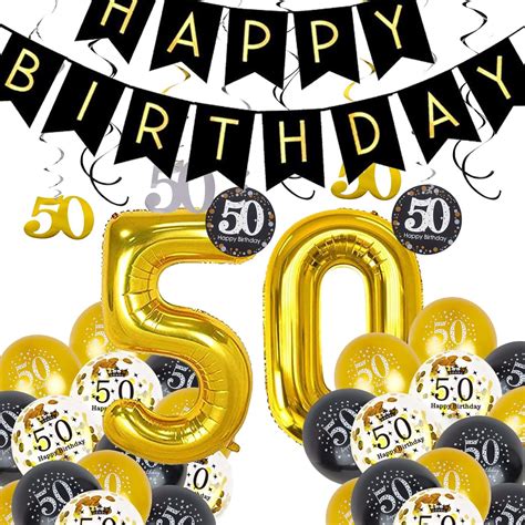 Buy GOOCHOO 50th Birthday Decorations for Men Women,Black and Gold ...