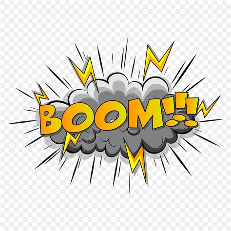 Boom De Som Cômico Em Uma Nuvem Tempestuosa Com Um Raio Amarelo PNG ...
