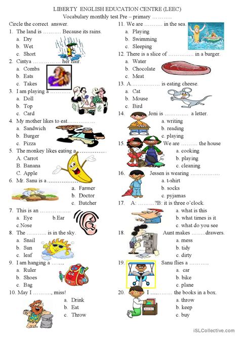 Basic Vocabulary Test general vocabu…: English ESL worksheets pdf & doc