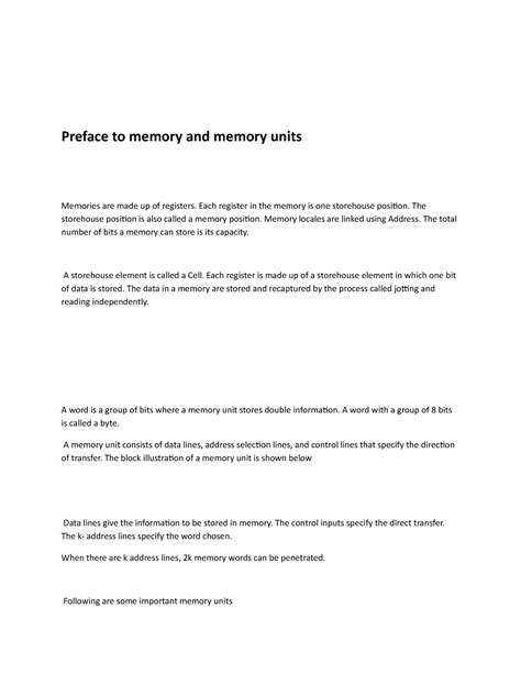 Preface to memory and memory units - Preface to memory and memory units ...