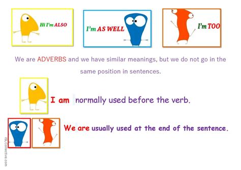 Also as well & too.: English ESL worksheets pdf & doc