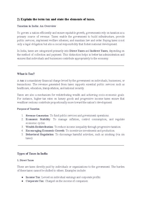 Taxation in India: Understanding Tax Elements and Types (Unit 1) - Studocu