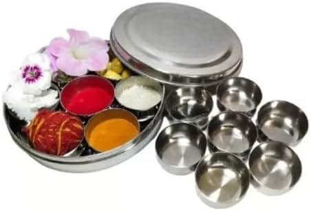 Stainless Steel Round Box - Pooja box, Mandir Roli, Chawal,Chandan ...