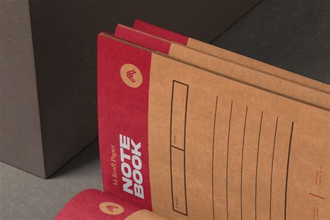 Kraft Paper Notebook Mockup with Half-Open Pages