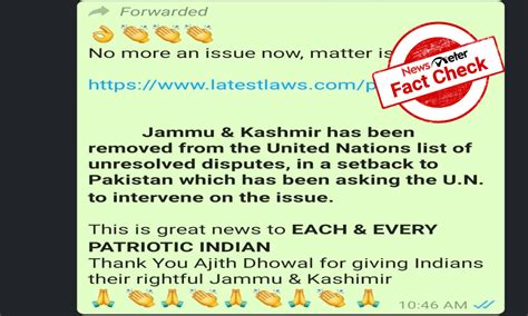 Fact check: WhatsApp forward about J&K not on UN unresolved disputes ...