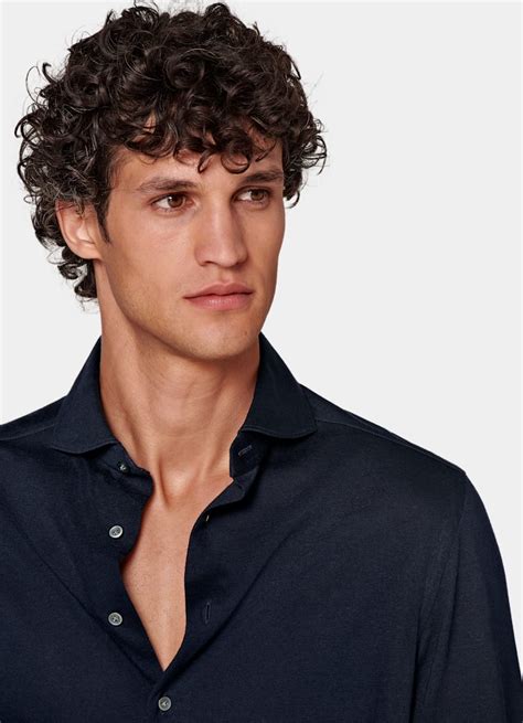 Navy Cotton Shirt in Knitted Egyptian Cotton | SUITSUPPLY