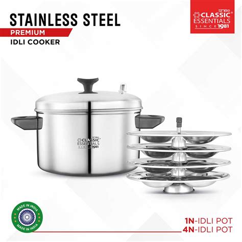 Stainless Steel Outer Lid Induction Bottom Idli Cooker (4 Plate,16Pcs ...
