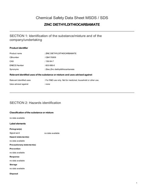 MSDS Zinc Diethyl Dithiocarbamate | PDF | Dangerous Goods | Toxicity