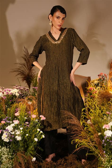 BLACK SHIMMER CRUSH KURTA SET — GAIA by Archie